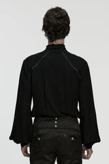 Black Stand Collar Long Lantern Sleeves Floral Jacquard Men's Gothic Blouse - Product - 3