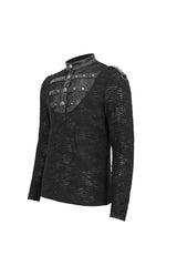 Black Stand Collar Mesh Splice Men's Punk Shirt - Product - 8