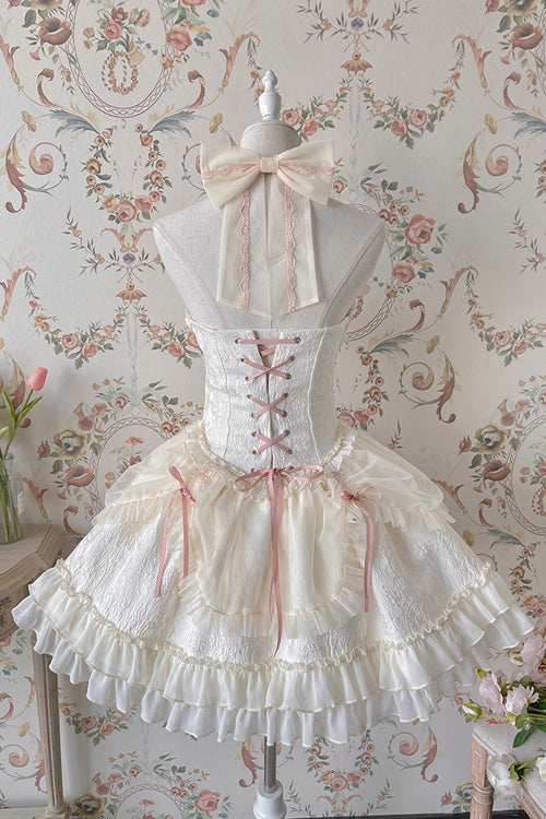 Ivory Pink Tube Top Sleeveless Blowknot Ruffled Sweet Lolita Tiered Dress - Product - 6