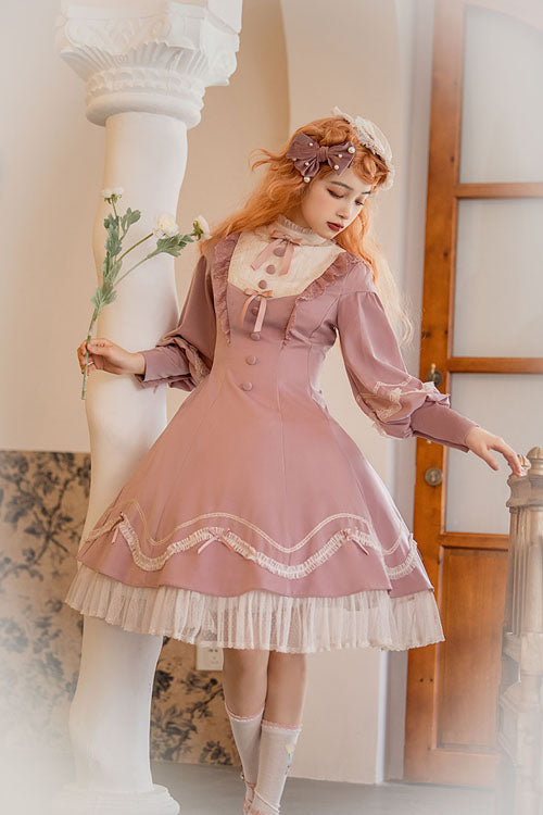 Alice Girl Andrea Solid Bowknot Long Sleeves Ruffled Sweet Lolita OP Dress 3 Colors - Product - 5