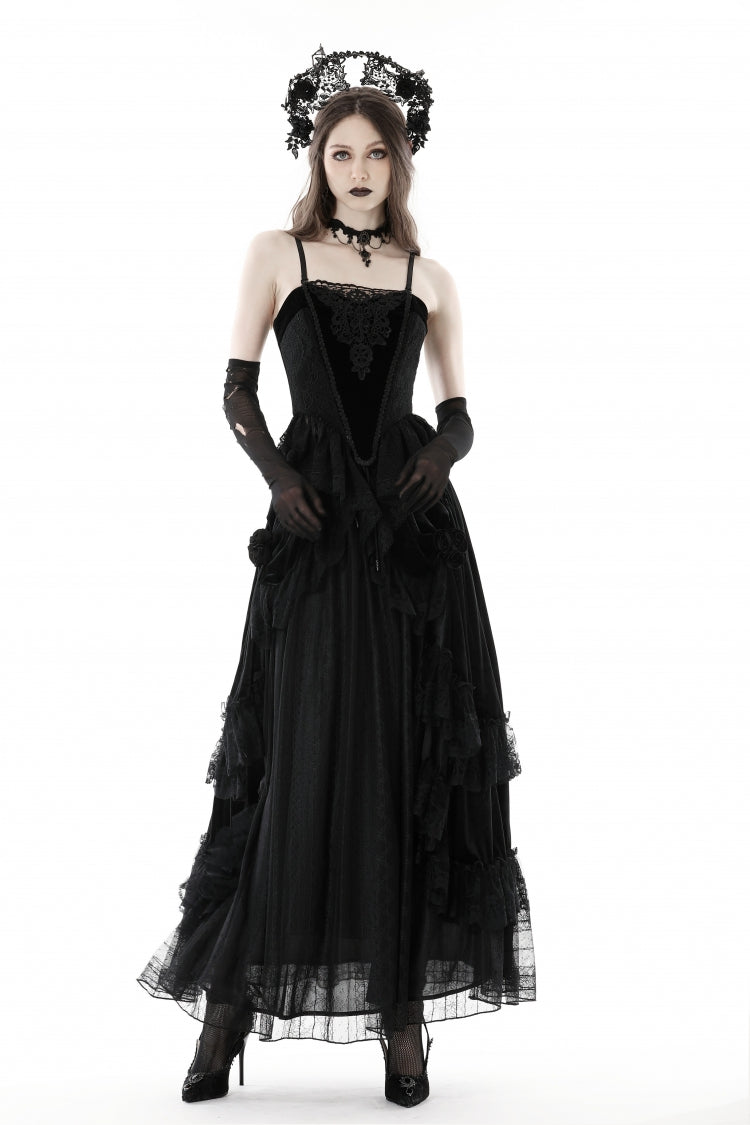 Black Sleeveless Floral Embroidered Velvet Women's Gothic Corset - Product - 11