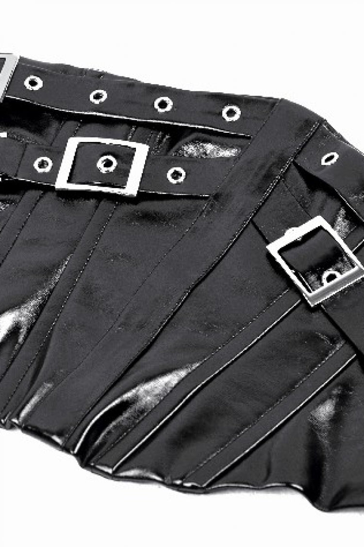 Black Lace-Up Buckled Women's Punk Patent Leather Underbust Corset - Product - 14