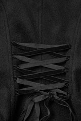 Black Stand Collar Long Sleeves Embroidered Lace-Up Zippered Women's Gothic Jacket - Product - 8