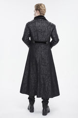 Black Stand Collar Totem Printed Long Men's Gothic Coat - Product - 7