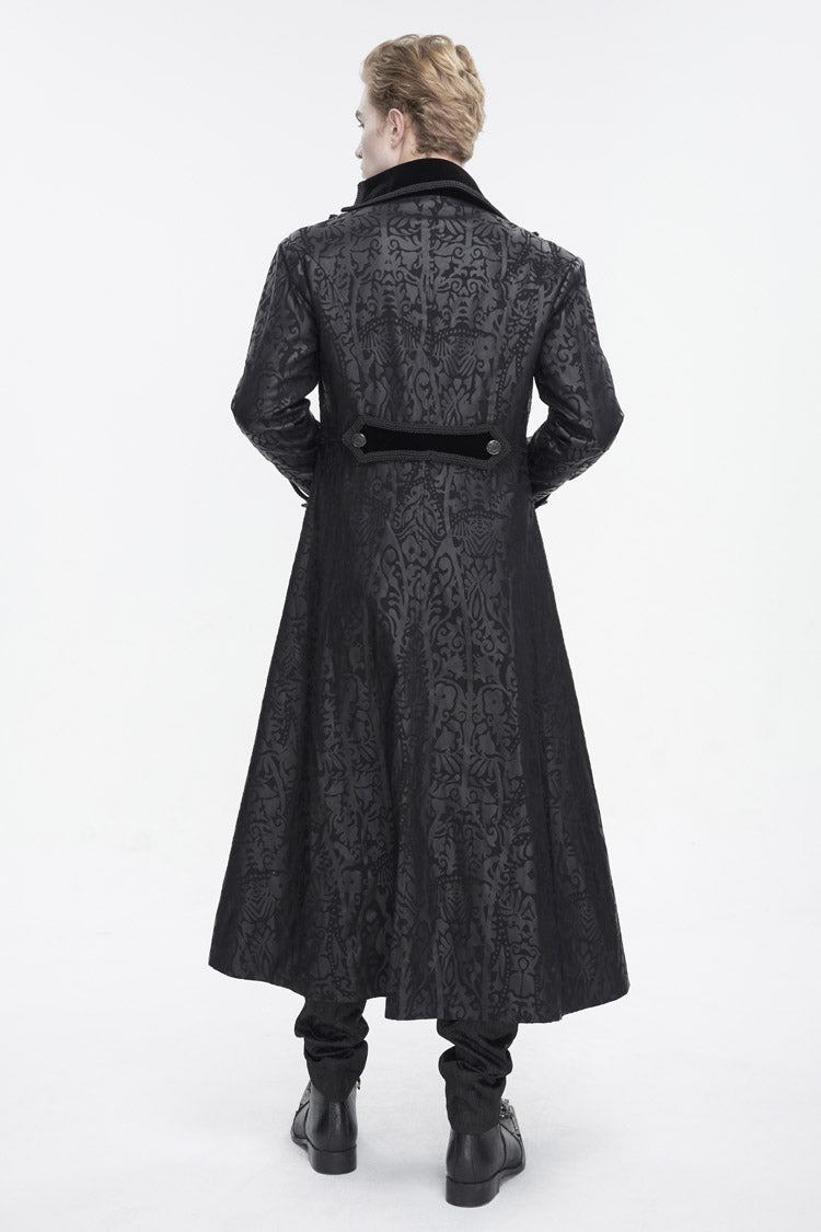 Black Stand Collar Totem Printed Long Men's Gothic Coat - Product - 7