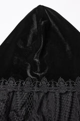 Black Floral Embroidery Diamante Velvet Hooded Women's Gothic Cloak - Product - 4