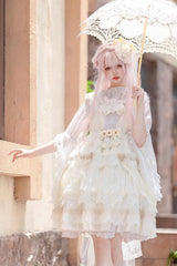 Multi-layer Sleeveless Undine's Tears Print Ruffle Hanayome Bowknot Sweet Lolita Jsk Dress 2 Colors - Product - 6