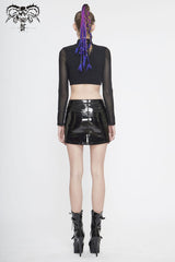 Black Round Collar Lace Check Short Women's Gothic Tops - Product - 4