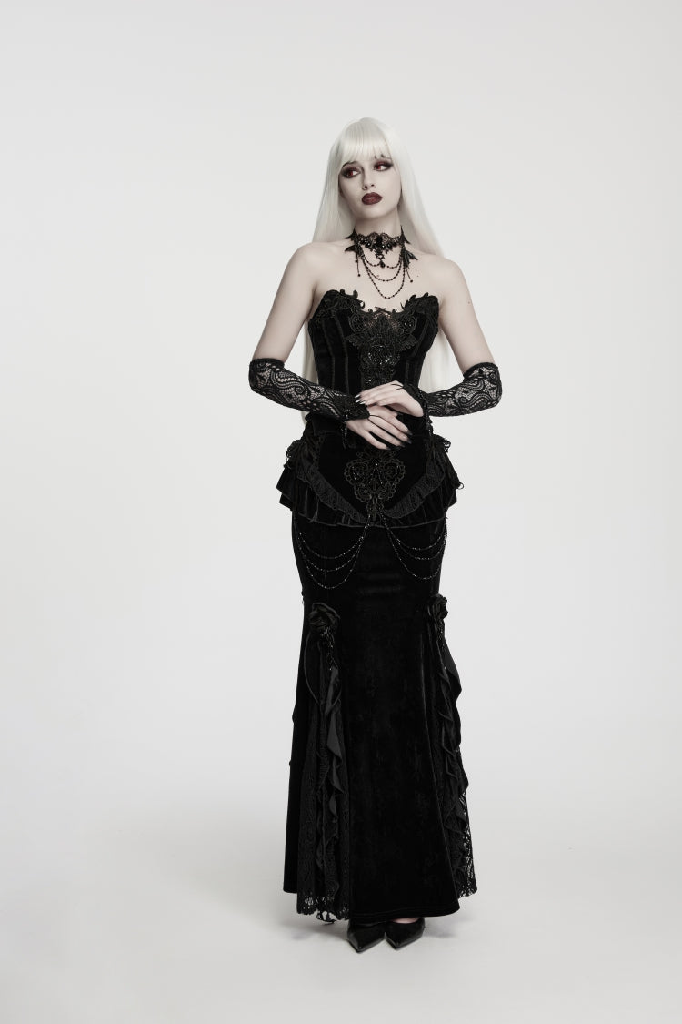 Black Lace Lace-Up Slim Fit Asymmetric Zippered Strappy Women's Gothic Balletcore Bustier Corset - Product - 5