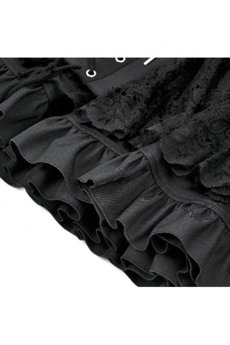 Black High Waisted Multi-Layered Ruffled Lace Patchwork Pocket Women's Punk Mini Skirt - Product - 14