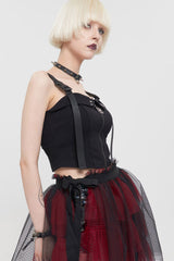 Black Punk Knitted Fabric Adjustable Suspenders Snaps Front Metal Zipper Women's Vest - Product - 3