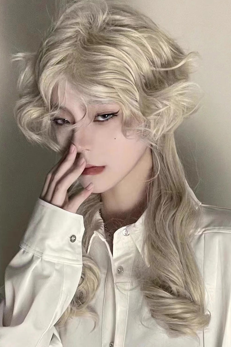Beige Medium Long Curly Hair Retro Ouji Wig - Beige - 1