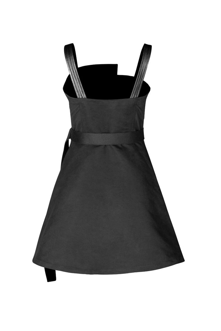 Black High Waist Belted PU Leather Strap Irregular Women's Steam Punk Dress - Product - 7