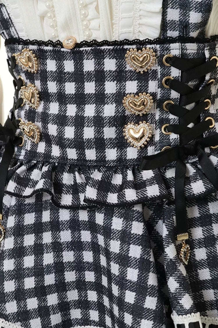Sweet Multi-Layered Plaid Printed Ruffled Bow Lace-Up Jirai Kei Plus Size Japanese College Style Skirt 3 Colors - Product - 8