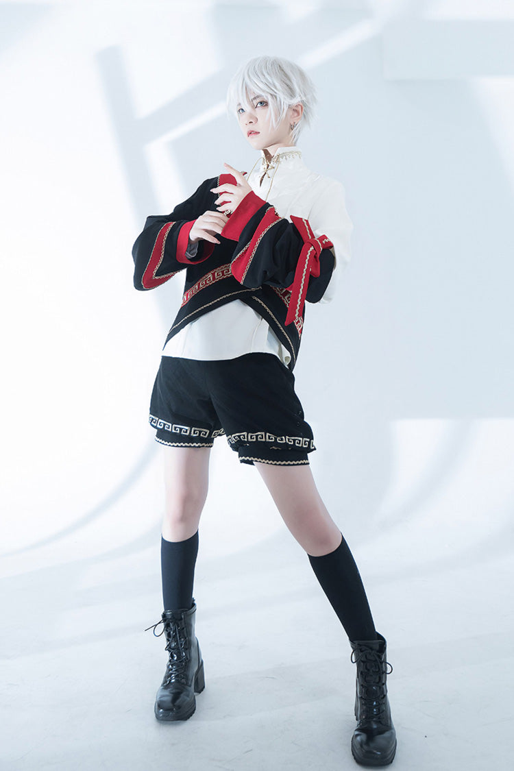 [Cangzhu] Stand Collar Long Sleeves Embroidered Asymmetric Classic Chinese Inspired Vintage Ouji Lolita Shorts Set - Product - 4