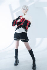 [Cangzhu] Stand Collar Long Sleeves Embroidered Asymmetric Classic Chinese Inspired Vintage Ouji Lolita Shorts Set - Product - 4