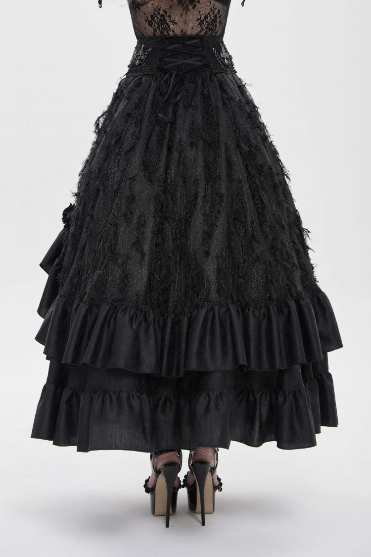 Black Women's Gothic Cross Rose Beaded Long Skirt Gorgeous Skirt - Product - 10