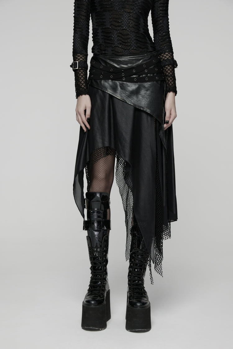 Black Double-Layered Irregular Eyelet Women's Punk rregular Wasteland Skirt - Product - 7