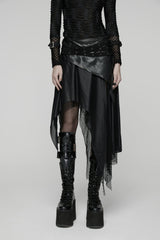 Black Double-Layered Irregular Eyelet Women's Punk rregular Wasteland Skirt - Product - 7