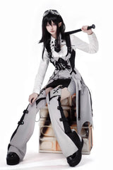Black/White Long Sleeves Color Matching Handsome Sci-fi Lolita Skirt Set - Product - 9
