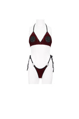 Red Velvet Stretch Sexy Cutout Pentagram Women's Gothic Swimsuit Set - Product - 7