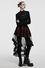 Black/Red Ruffle Stitching Mesh Plaid High/low Women's Gothic Skirt - Product - 4