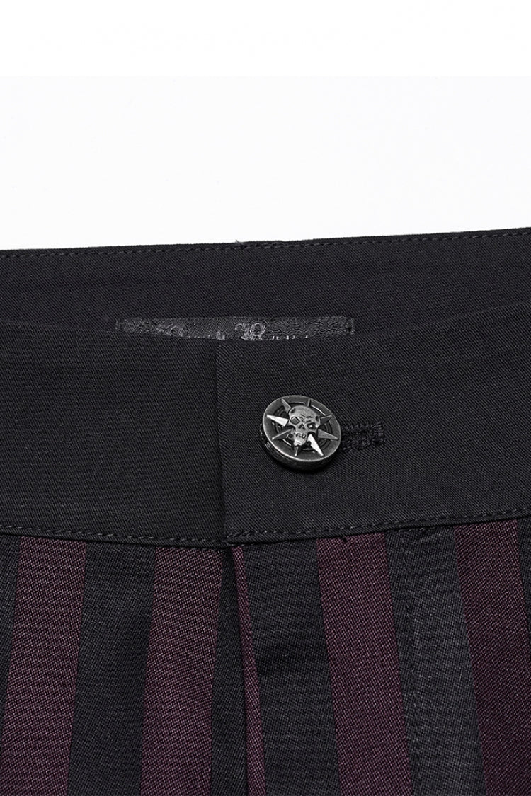 Black/Red High Waisted Striped Print Men's Gothic Suit Pants - Product - 5