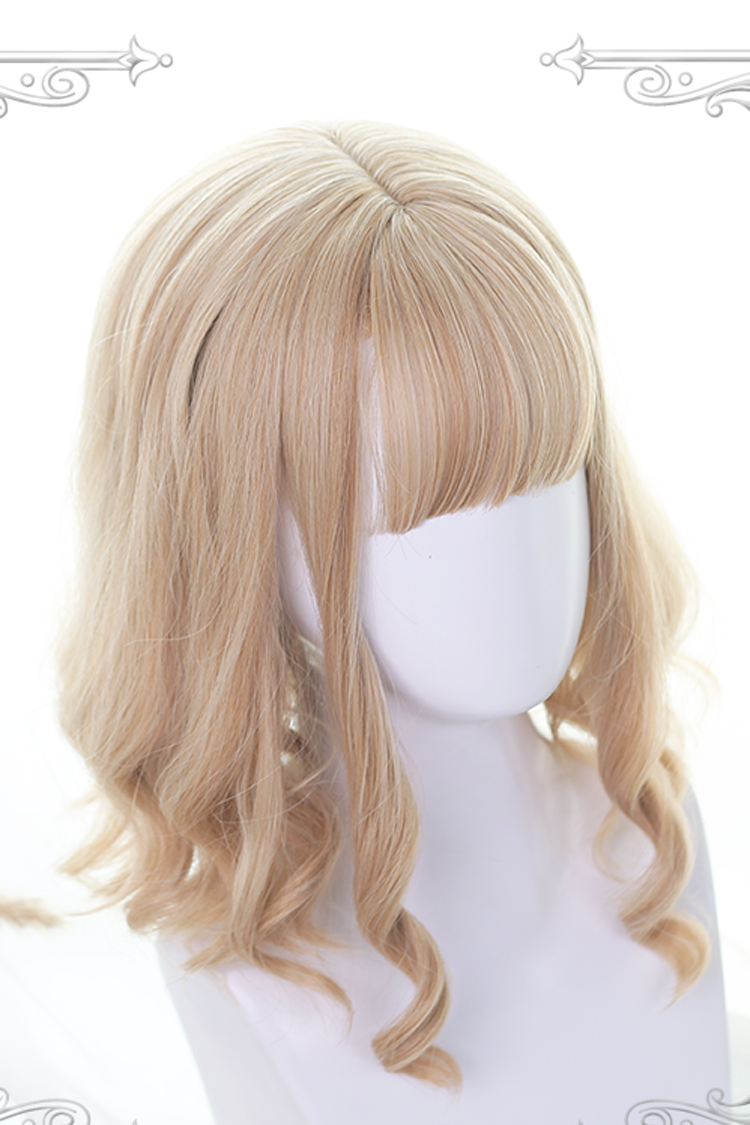 Golden Air-Bangs Short Curly Hair Sweet Lolita Wigs - Product - 5