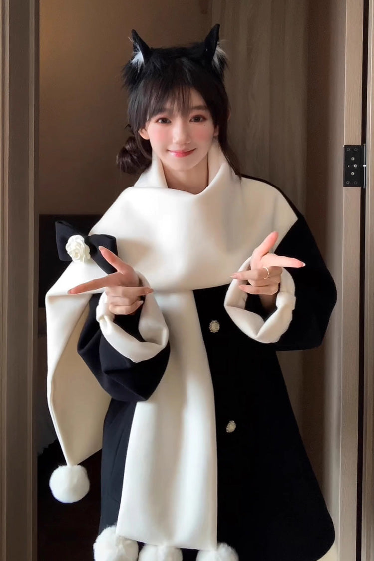 First Snow Bear Bowknot Scarf Design Sweet Japanese Lolita Coat 4 Colors - Product - 6