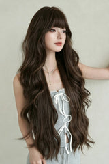 Morandi Tea Brown Fluffy Extra Long Loose Wave Sweet Lolita Wig with Full Bangs - Product - 2
