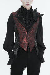 Black/Red Vintage Dark Pattern Men's Gothic Vest With Brooch - Black/Red - 1