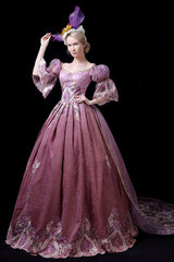 Half Sleeves High Waisted Hollow Embroidery Print Victorian Lolita Prom Dress - Product - 2