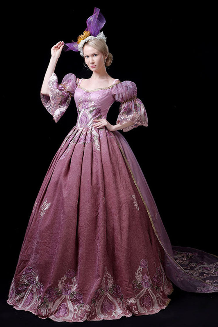Half Sleeves High Waisted Hollow Embroidery Print Victorian Lolita Prom Dress - Product - 2