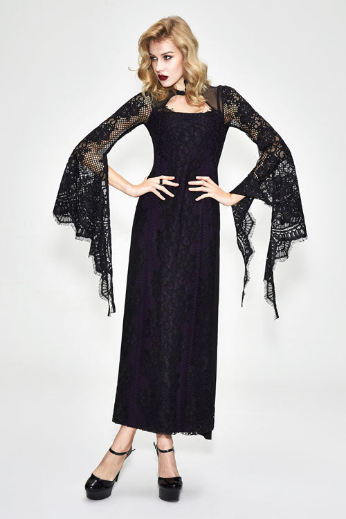 Gothic Positioning Flower Elegant Lace Flared Long Sleeves Womens Dress - Product - 3