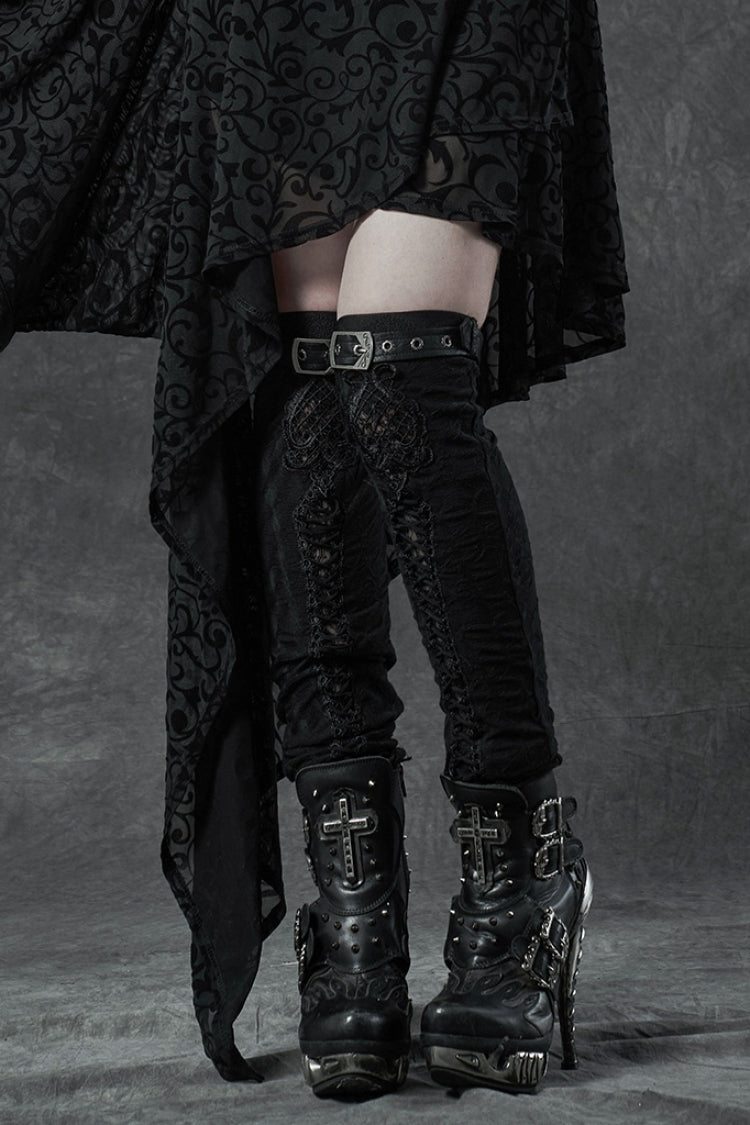 Black Embroidery Ripped Women's Gothic Leg Warmers - Product - 3