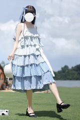 Blue [Go To The Beach] Multi-Layered Print Ruffle Holiday Sweet Lolita Jsk Dress - Product - 12