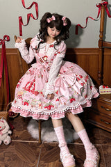 Mint Strawberry Dessert Doll Collar Short Sleeves Print Ruffle Bowknot Sweet Lolita Dress 4 Colors - Product - 18