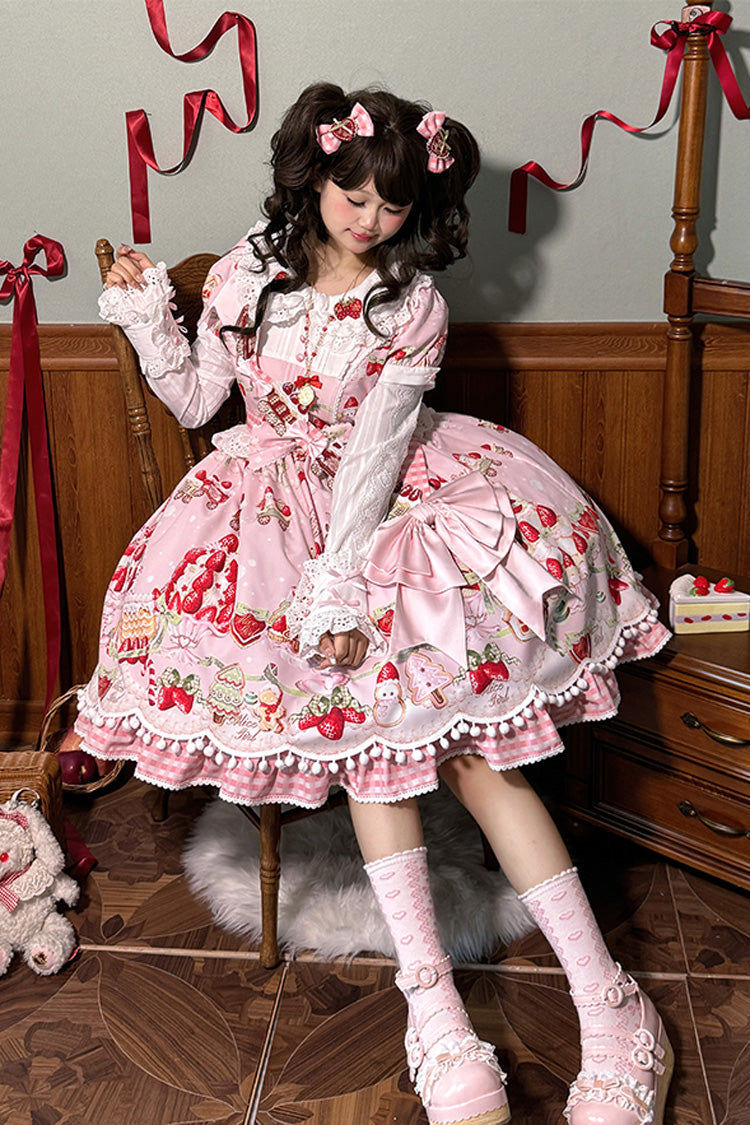 Mint Strawberry Dessert Doll Collar Short Sleeves Print Ruffle Bowknot Sweet Lolita Dress 4 Colors - Product - 18