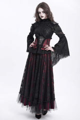 Black/Red Printed Spliced Lace Lace-Up Slim Zippered Women's Gothic Palace Corset - Product - 6
