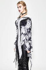 Black And White Tie Dyed Jersey Hooded Punk Asymmetrical Womens Coat - Product - 3