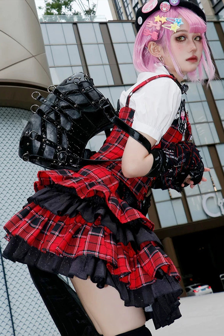 Black Patchwork Studded Punk Lolita Crossbody Bag - Product - 6