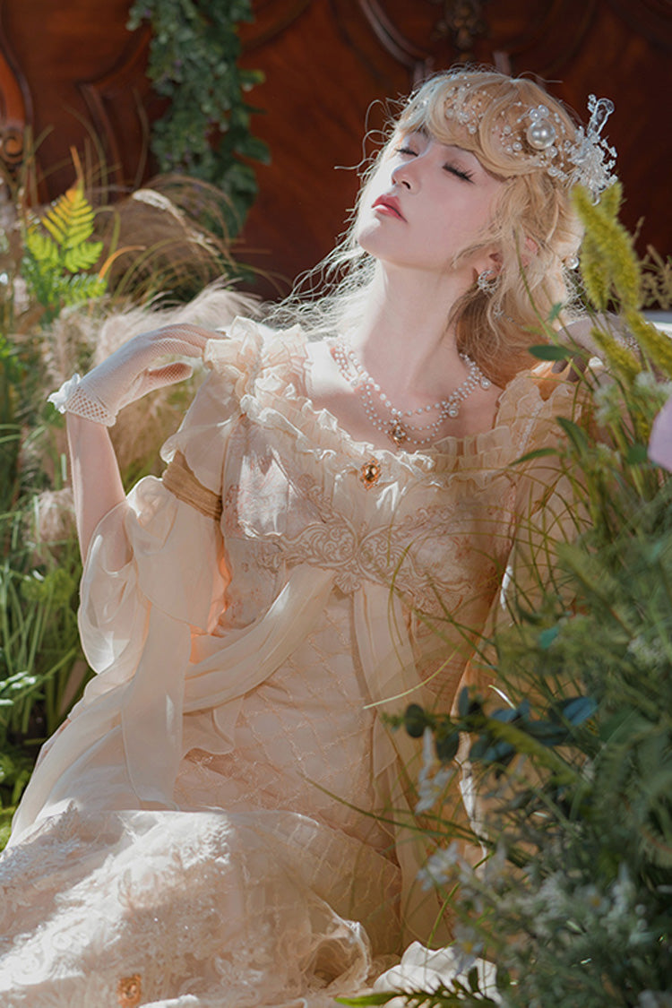 Pink [Bathing in the Light] Short Sleeves Ruffle Embroidery Lace Sweet Elegant Lolita Dress - Product - 6