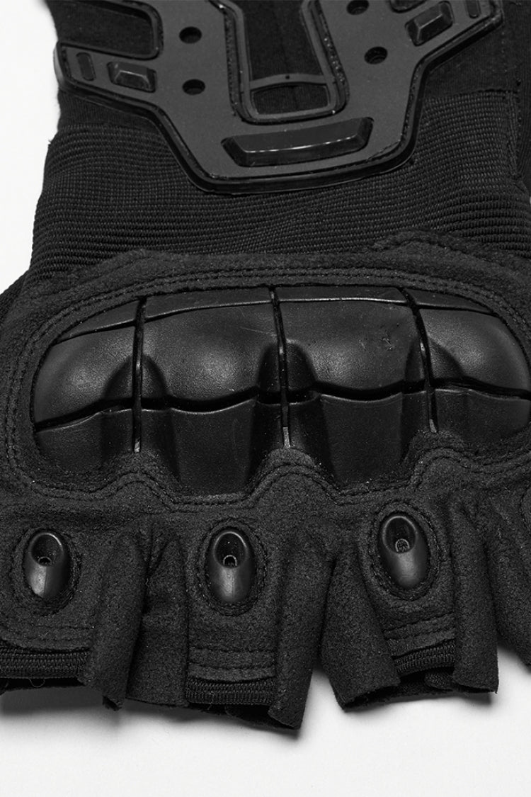 Black Men's Punk Cool Rubber Patched Half-finger Gloves - Product - 6