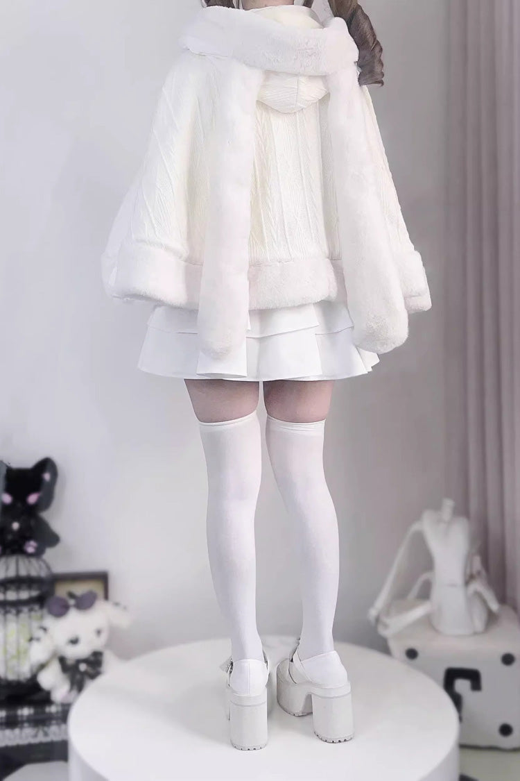 Rabbit Ears Hooded Single Breasted Bowknot Sweet Lolita Cloak Coat 2 Colors - Product - 8