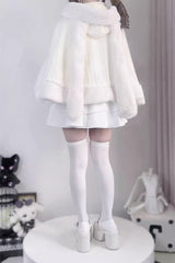 Rabbit Ears Hooded Single Breasted Bowknot Sweet Lolita Cloak Coat 2 Colors - Product - 8