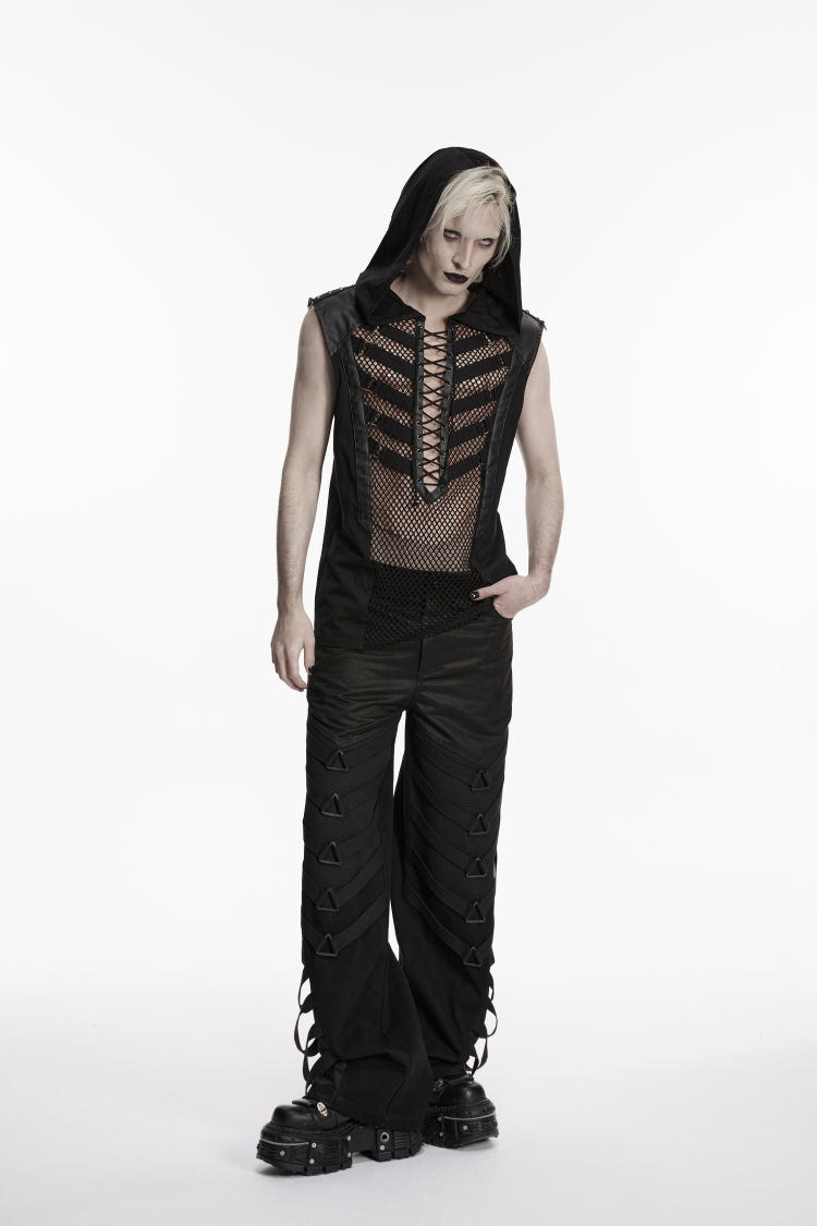 Black Multi-Layered Mesh Eyelet Men's Punk Cool Strappy Pants - Product - 7