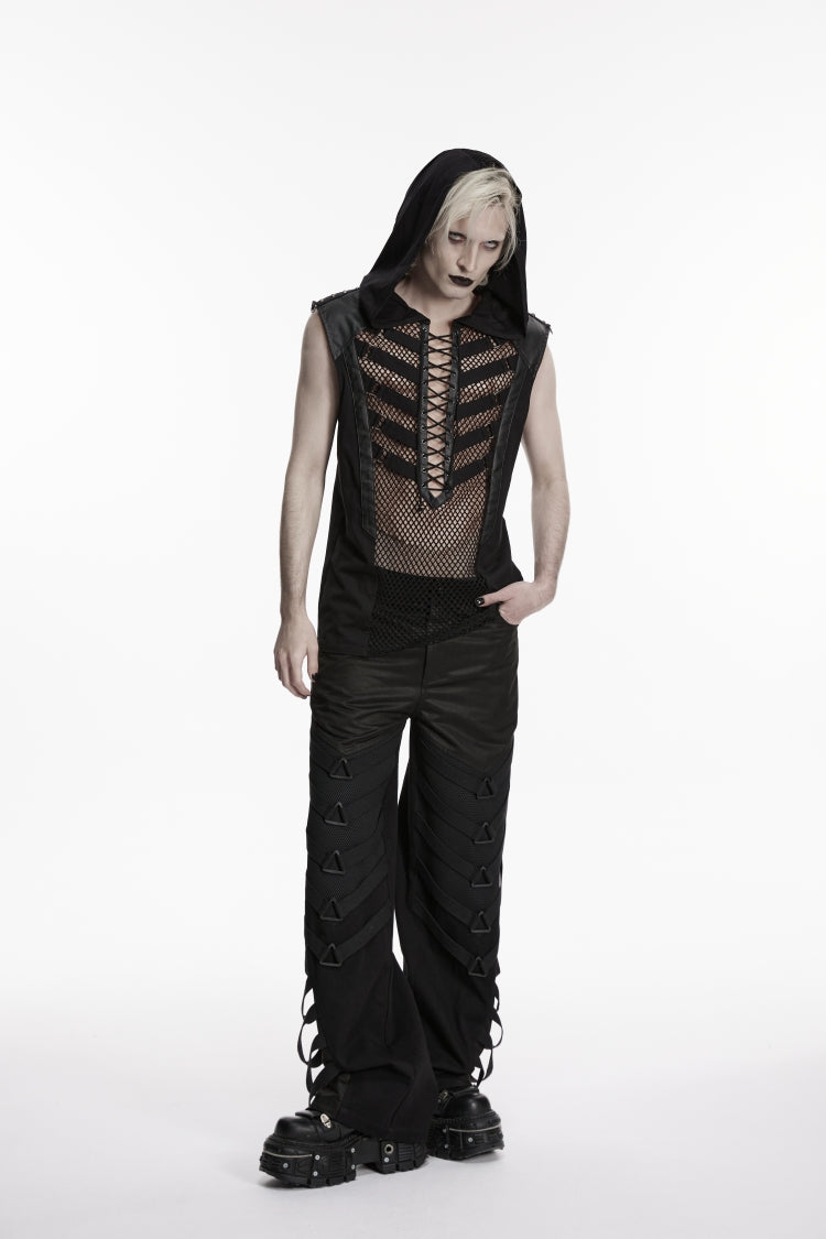 Black Multi-Layered Mesh Eyelet Men's Punk Cool Strappy Pants - Product - 7