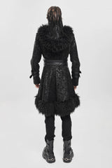 Black Stand Collar Long Sleeves Lace-Up Slim  Zippered Men's Punk Coat with Detachable Belt - Product - 14
