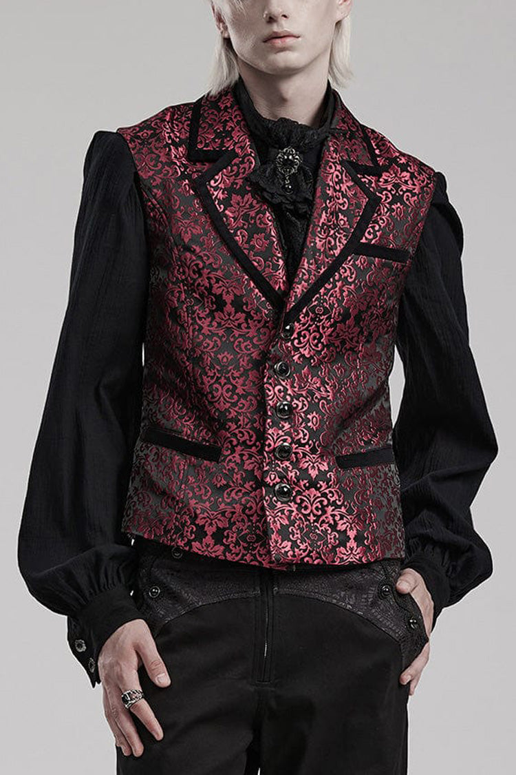Men's V Collar Sleeveless Print Luxury Gem Four Button Stitching Gothic Vest 2 Colors - Black/Red - 2