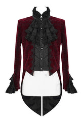 Lotus Leaf Corsage Collar False Two Piece Mens Red Gothic Swallow Tailed Coats - Product - 4